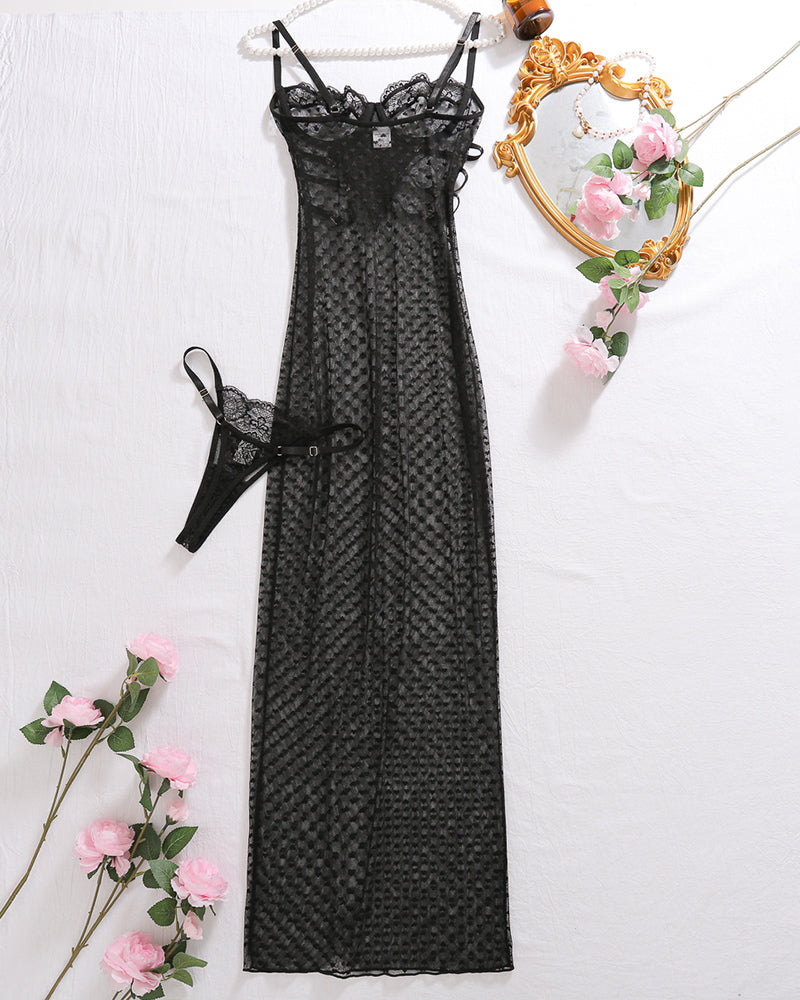 Sheer Heart Polka Dot Lace Long Dress