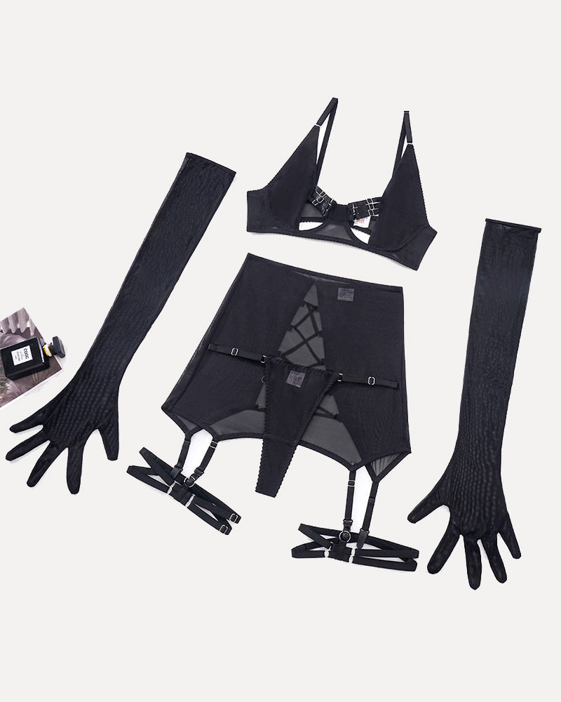 Hollow Out Tops and Skirt Sets with Gloves