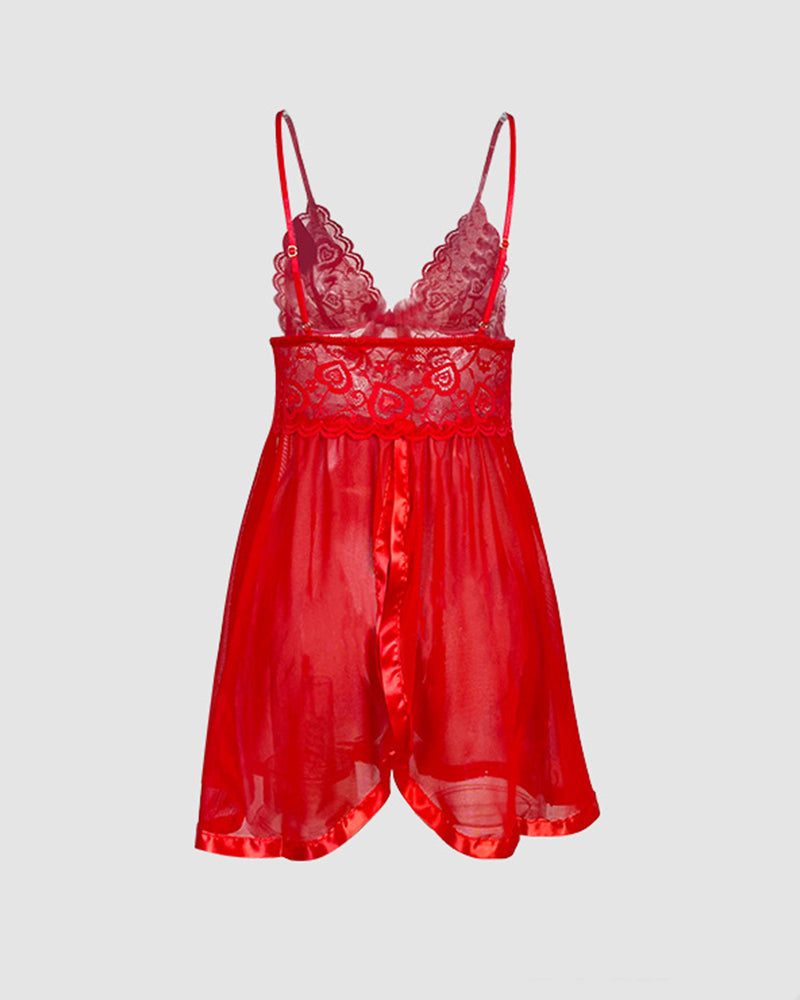 Contrast Lace Bow Decor Mesh Slip Dress