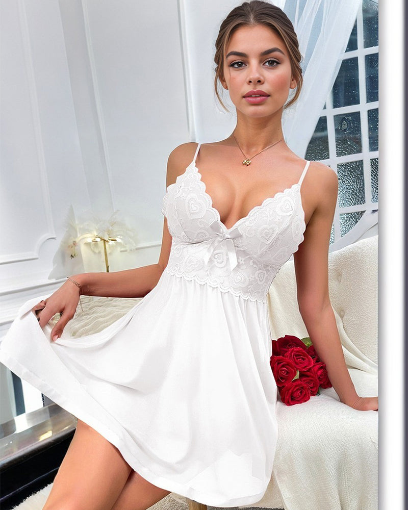 Contrast Lace Bow Decor Mesh Slip Dress