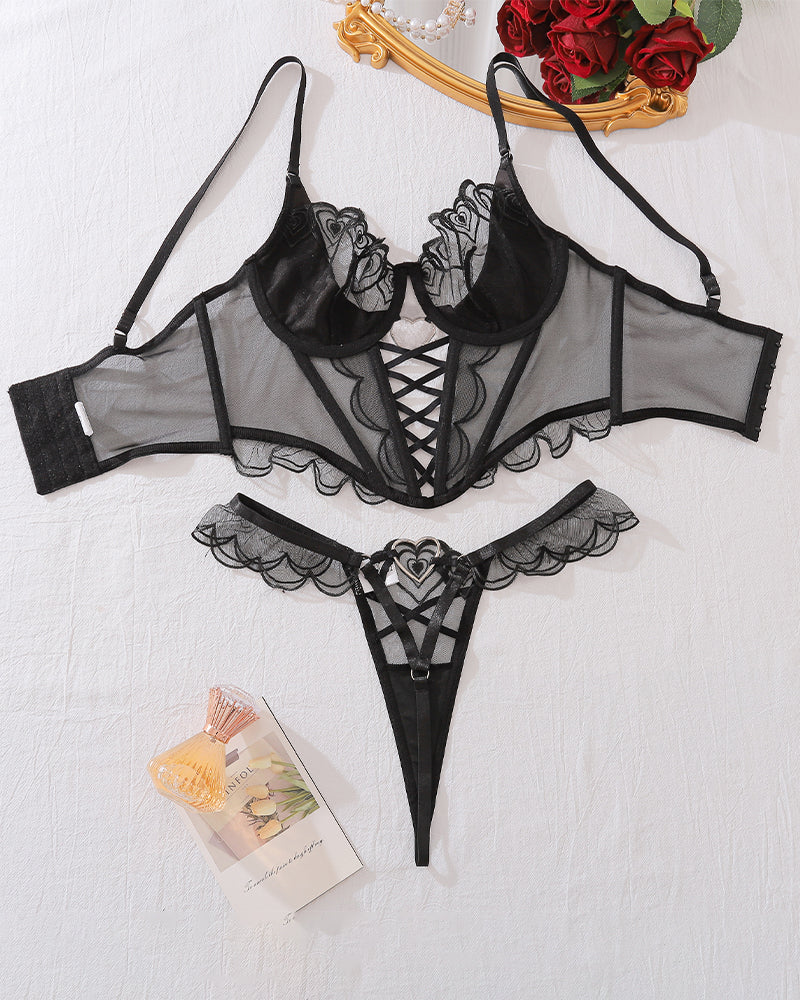 Heart Design Two Piece Lingerie Corset Set