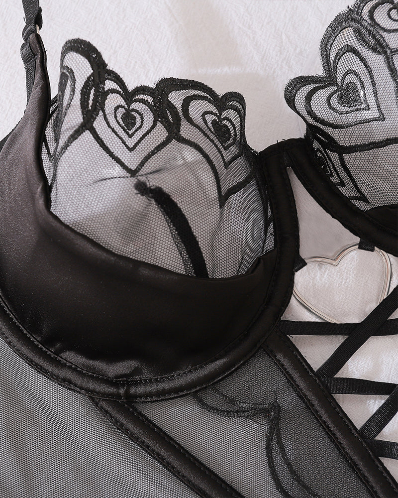 Heart Design Two Piece Lingerie Corset Set