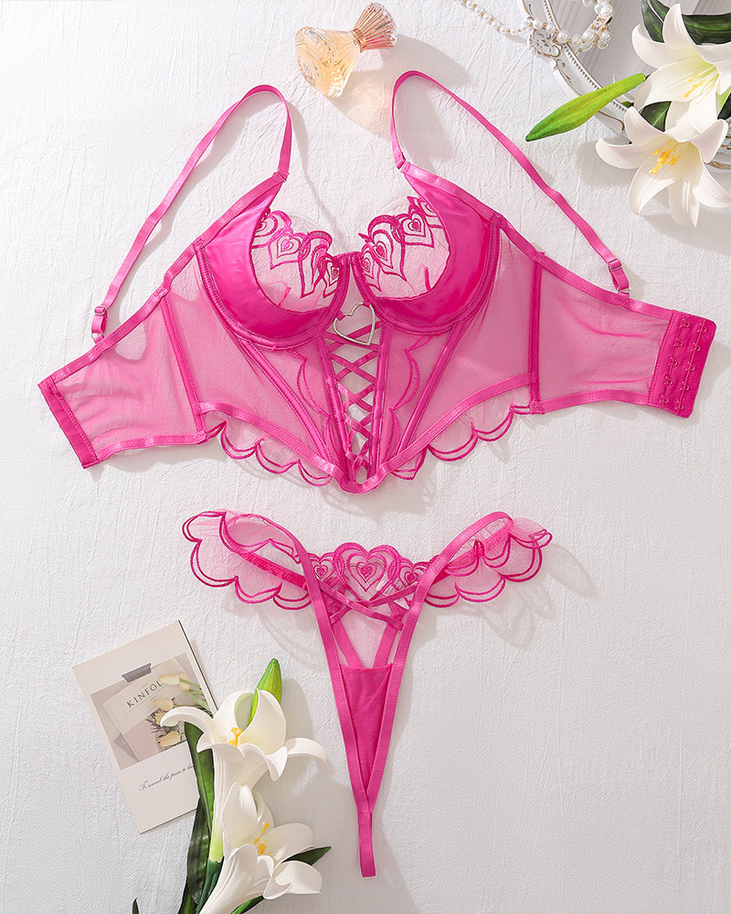 Heart Design Two Piece Lingerie Corset Set