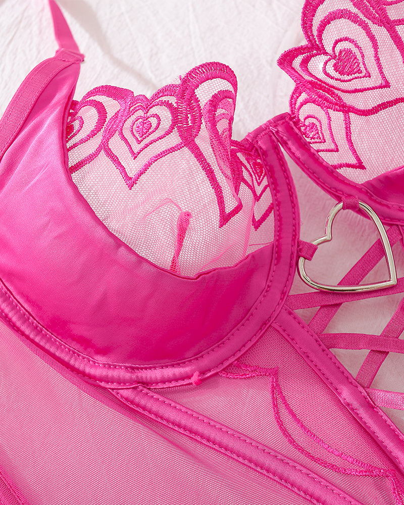 Heart Design Two Piece Lingerie Corset Set