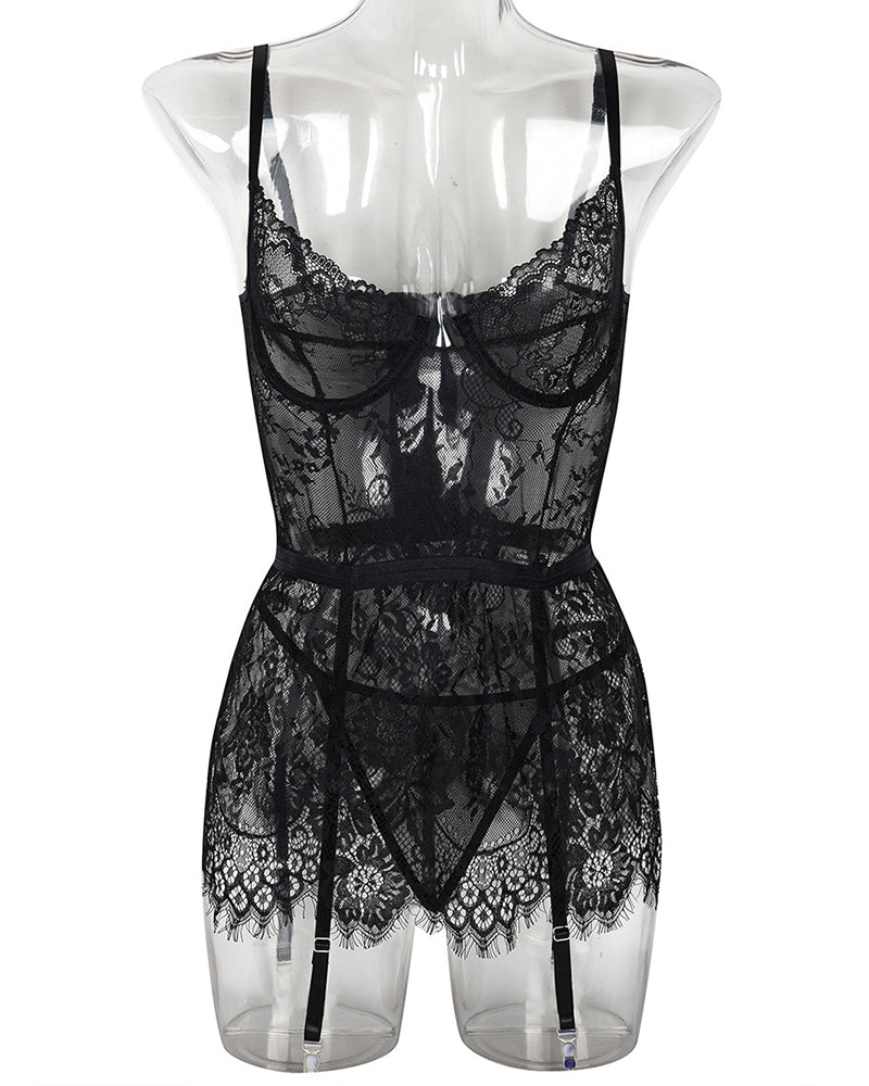 See Through Lace Night Dress with G-String