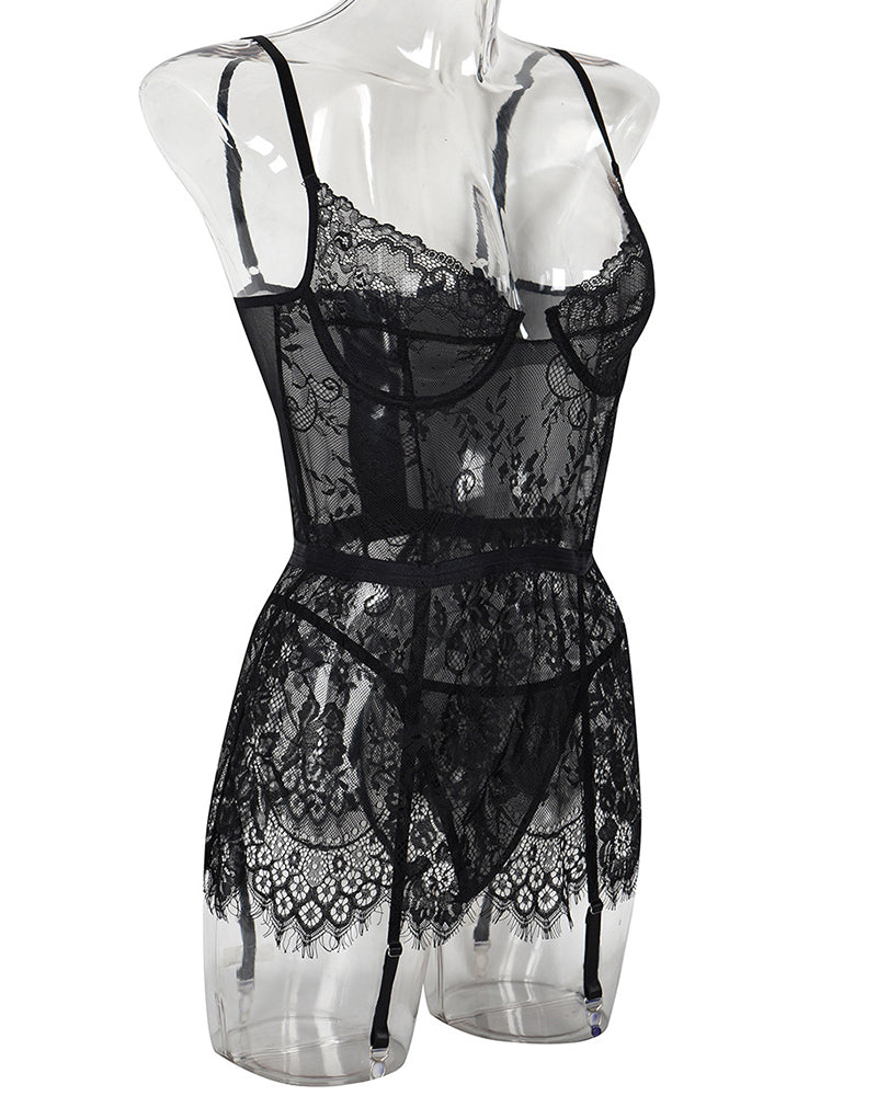 See Through Lace Night Dress with G-String