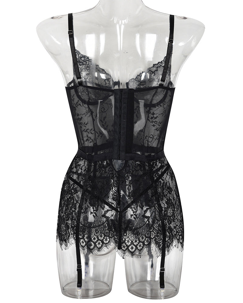 See Through Lace Night Dress with G-String