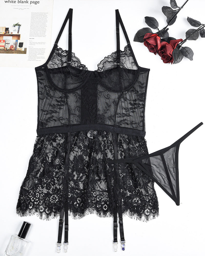 See Through Lace Night Dress with G-String