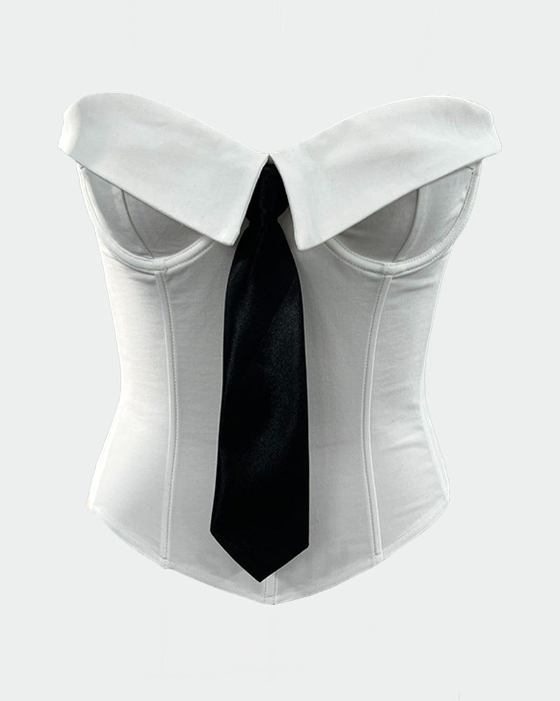Strapless Tie Corset Top Steel Boned Bustier