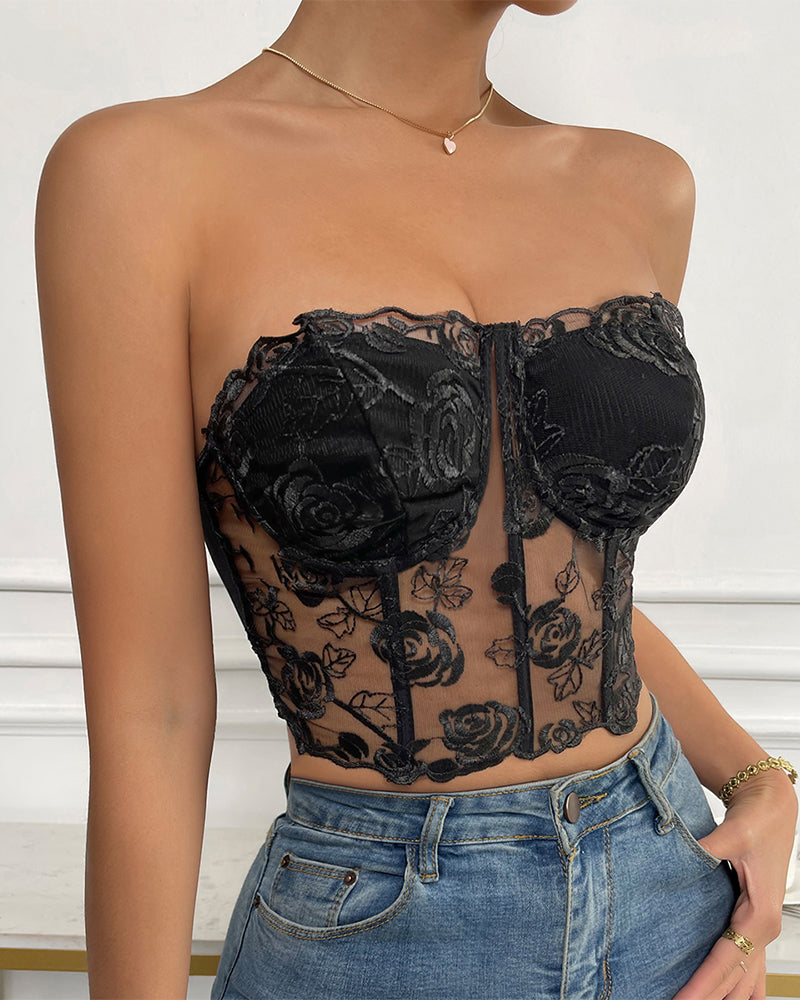 FStrapless Tube Top Boned Mesh Bustier