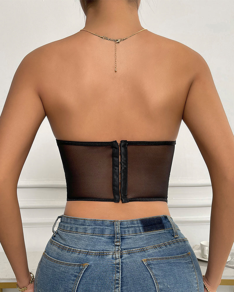 FStrapless Tube Top Boned Mesh Bustier