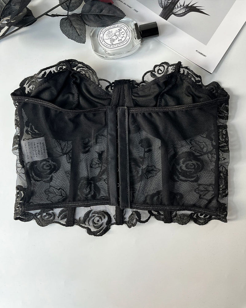 FStrapless Tube Top Boned Mesh Bustier