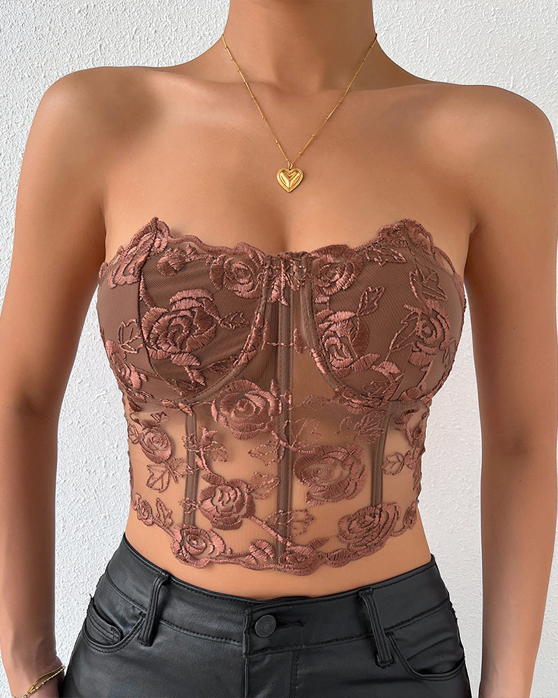 FStrapless Tube Top Boned Mesh Bustier