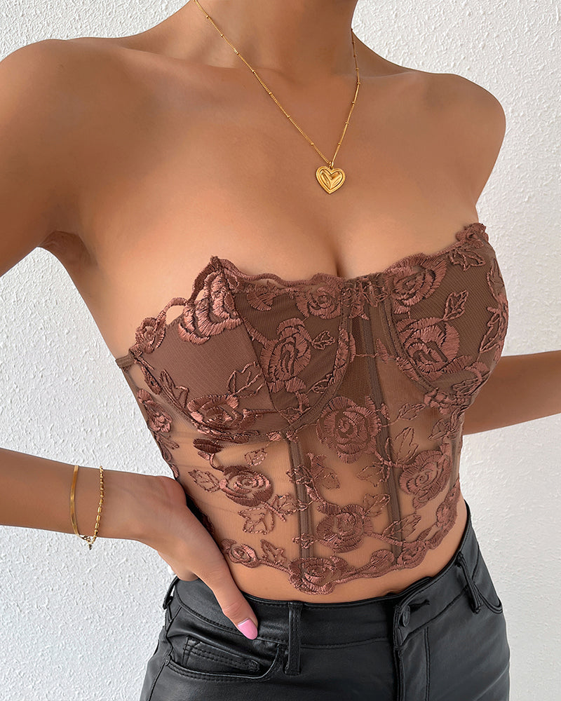 FStrapless Tube Top Boned Mesh Bustier