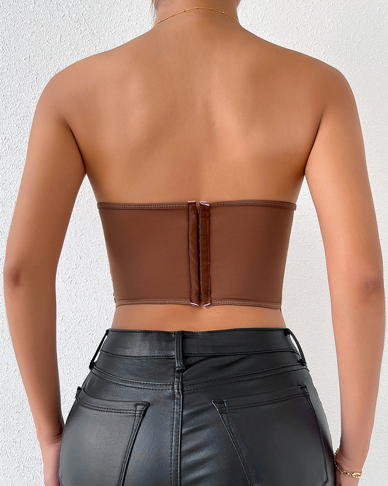 FStrapless Tube Top Boned Mesh Bustier