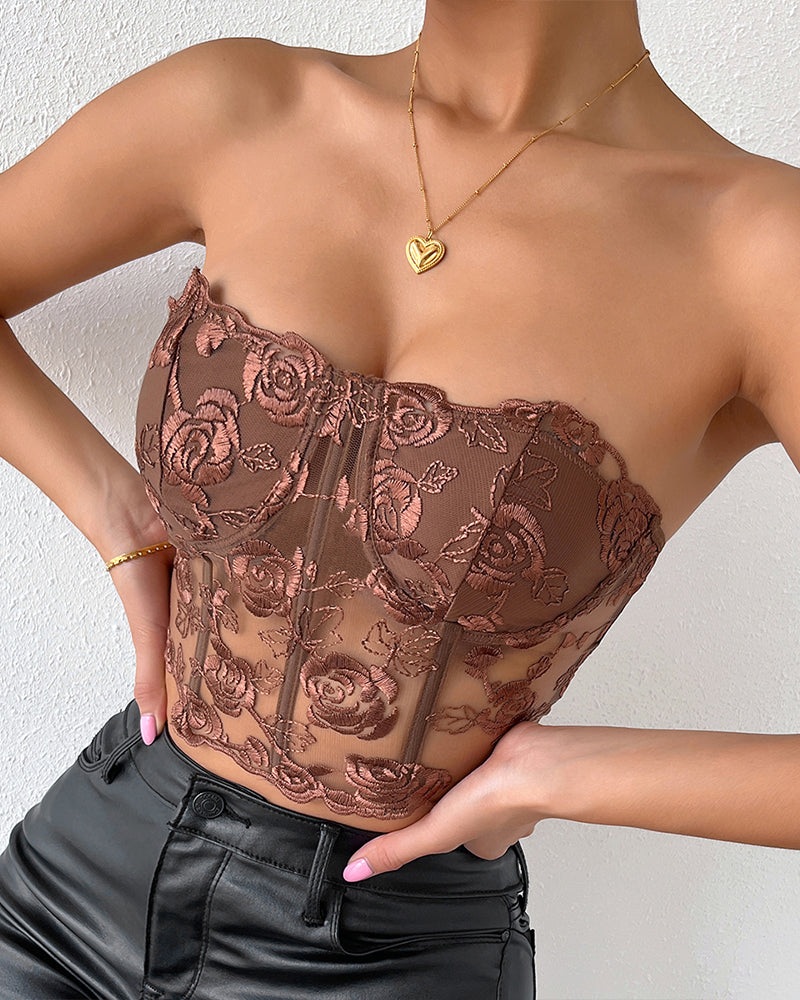 FStrapless Tube Top Boned Mesh Bustier