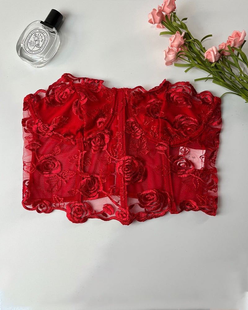 FStrapless Tube Top Boned Mesh Bustier