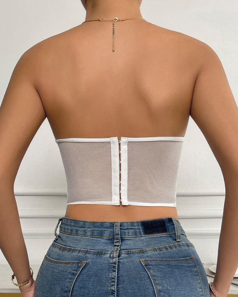 FStrapless Tube Top Boned Mesh Bustier