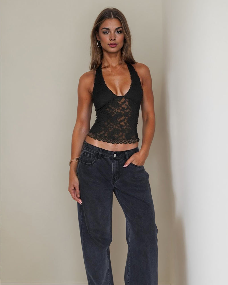 Halter Lace Top Mesh Going Out Tank Top