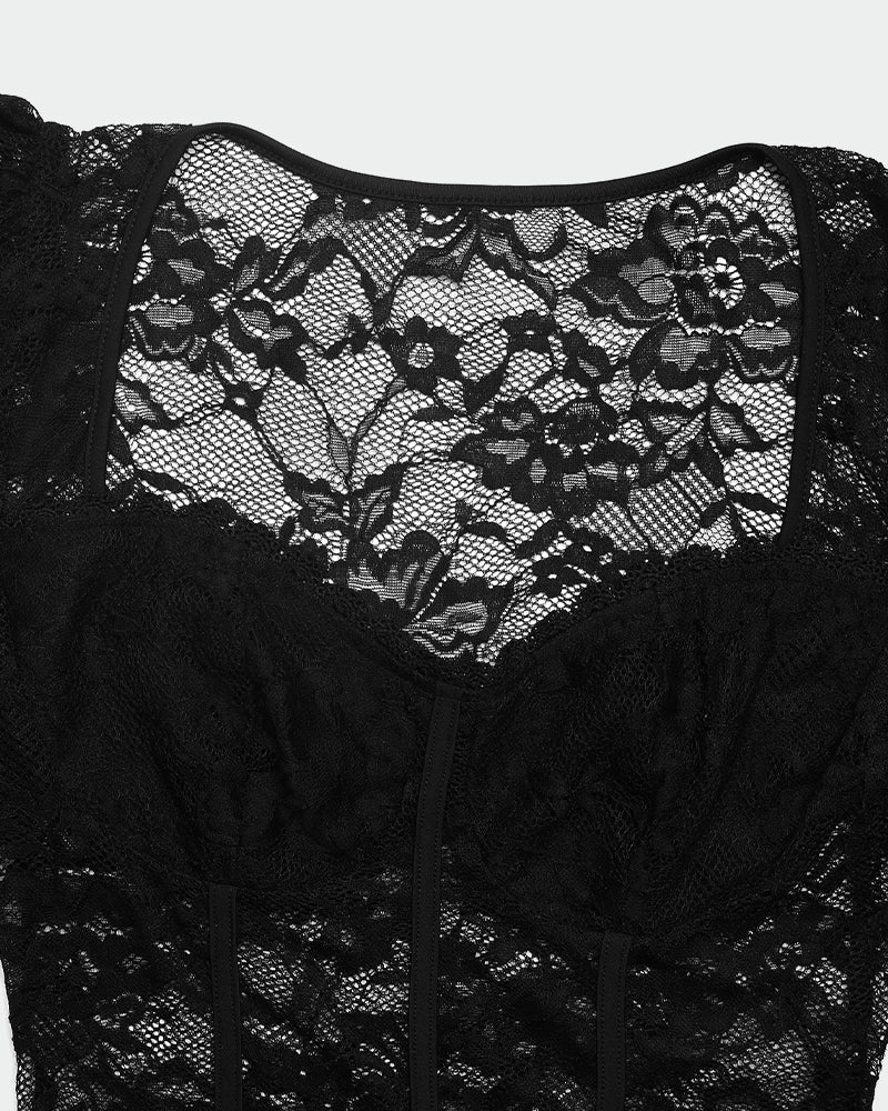 Lace Sheer Long Sleeve Bodysuit