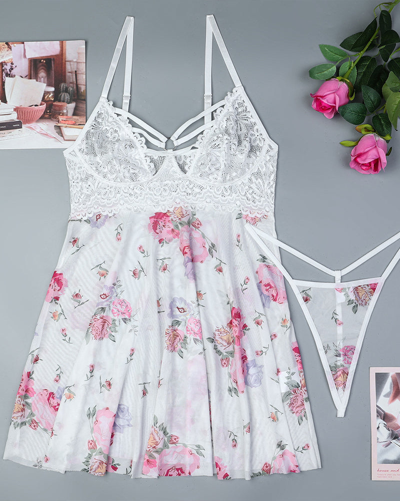 FLingerie Set Cut Out Strappy Babydoll