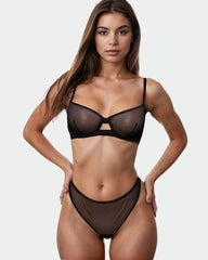 Leopard Mesh Sheer Push Up Lingerie Set