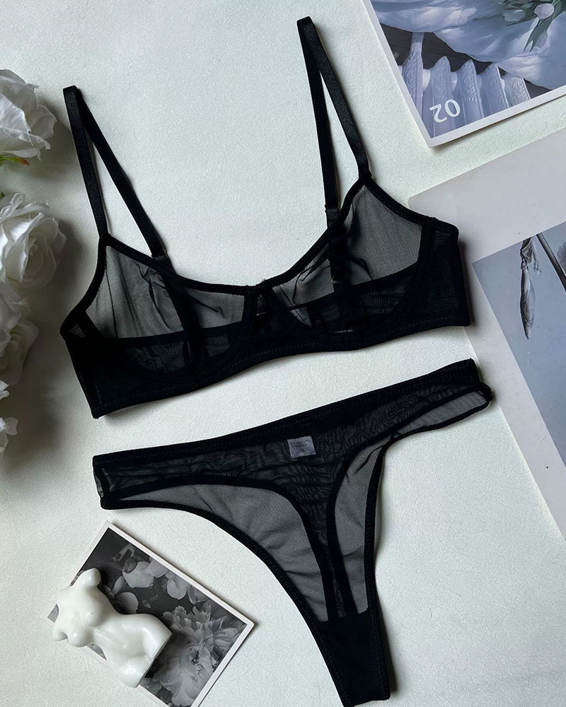 Leopard Mesh Sheer Push Up Lingerie Set