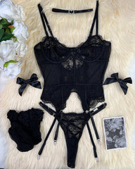 FLace Corset Lingerie Set with Stockings