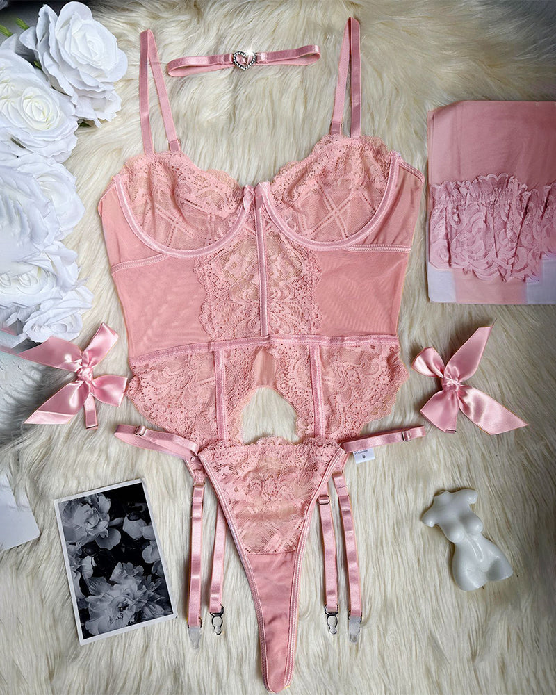 FLace Corset Lingerie Set with Stockings