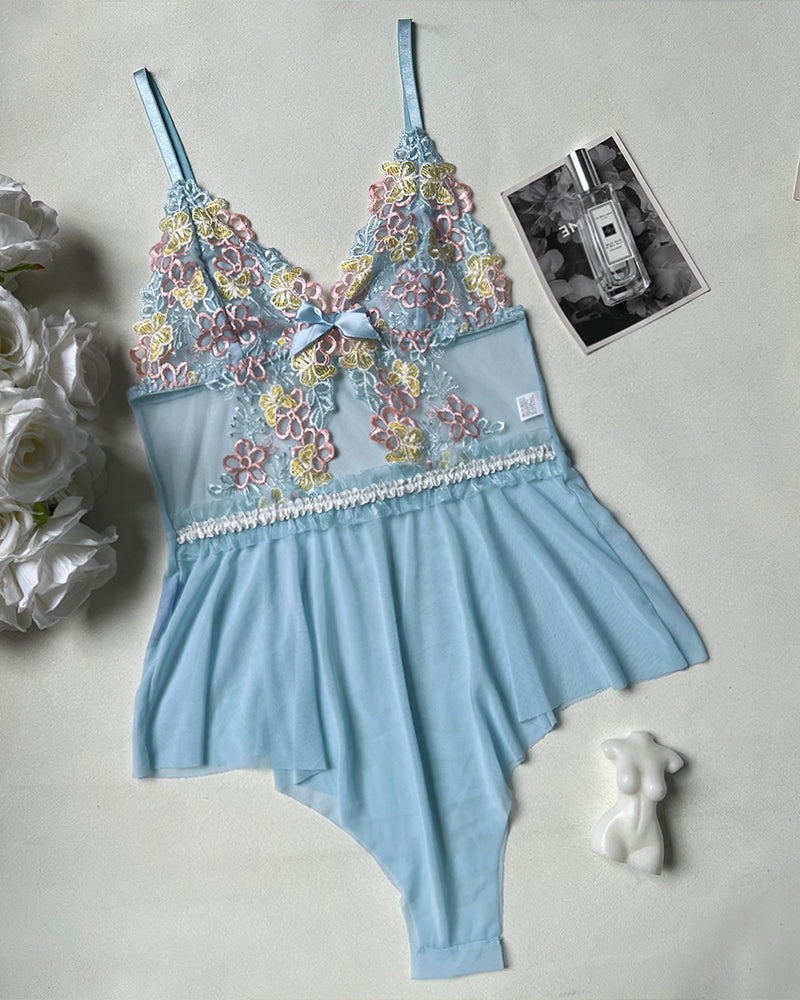 Embroidered FLace Bodysuit Lingerie