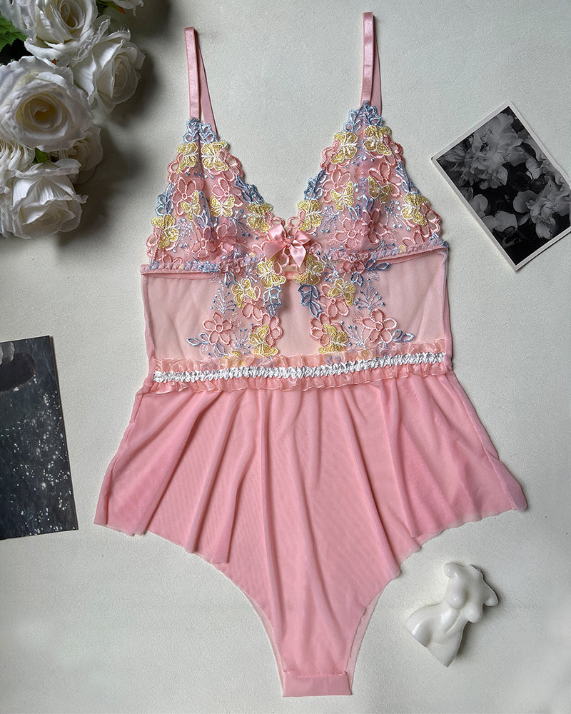 Embroidered FLace Bodysuit Lingerie