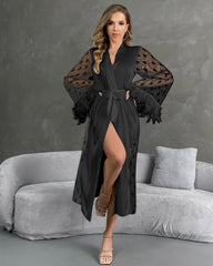 Heart Feather Sleeves Nightgown With Belt