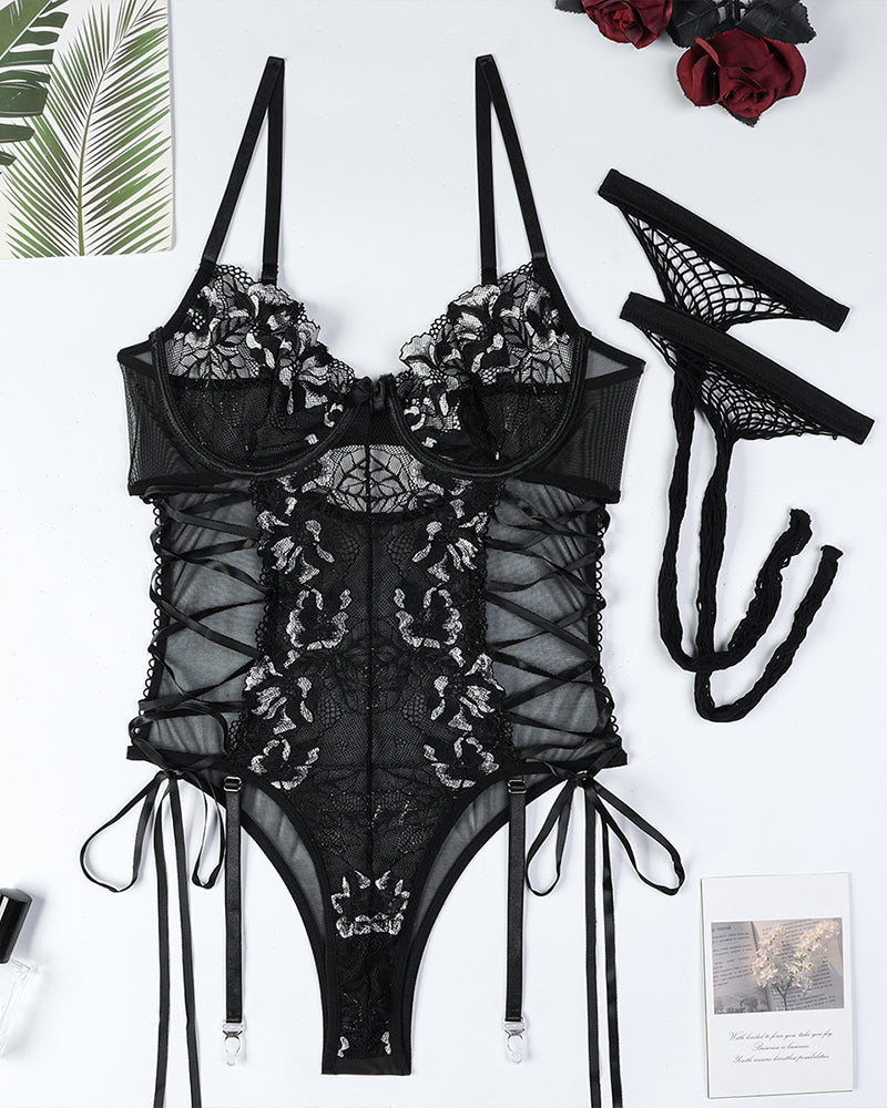 Criss Side Tie Sheer FLace Bodysuits