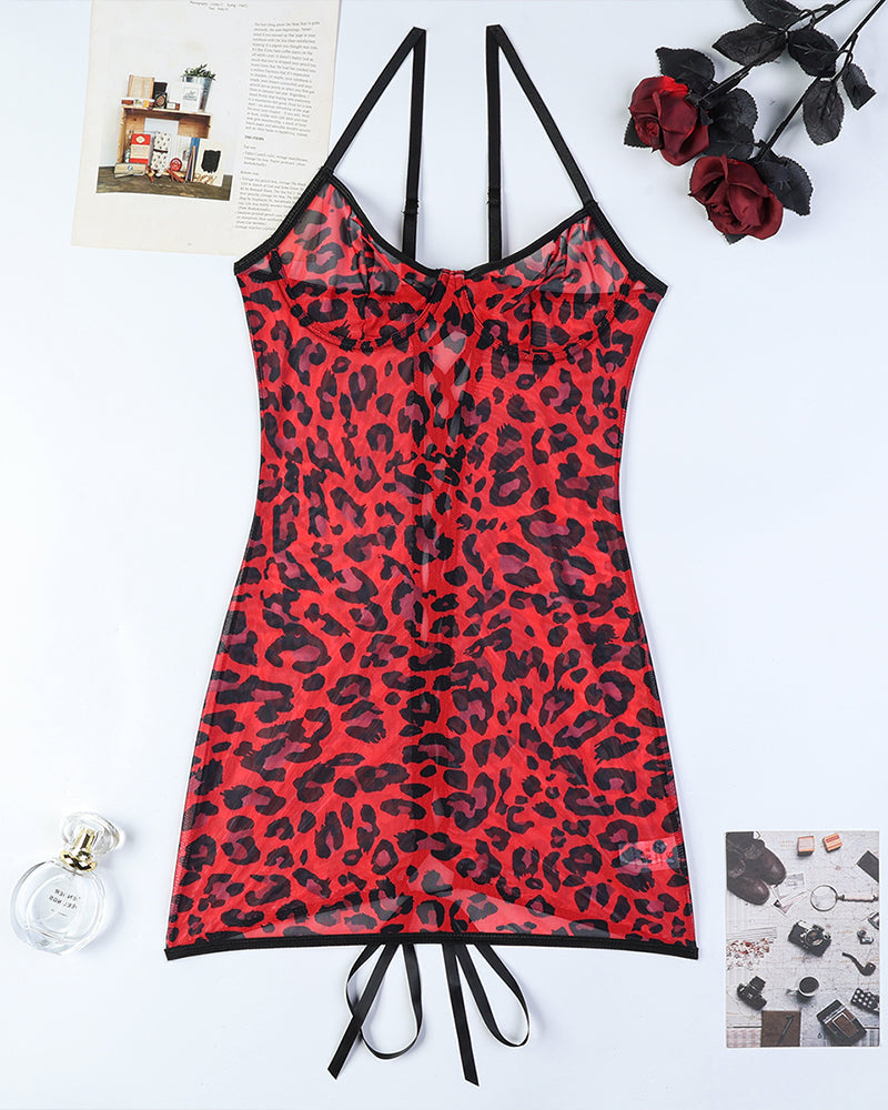 Leopard Backless Lace Up Mini Dress