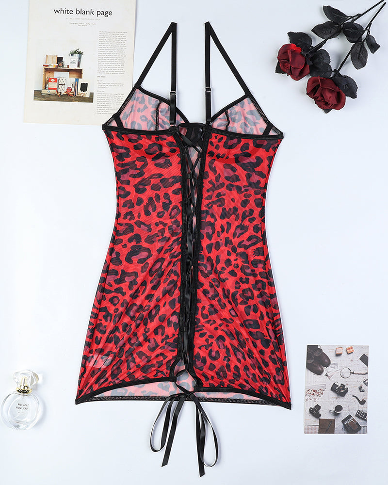 Leopard Backless Lace Up Mini Dress