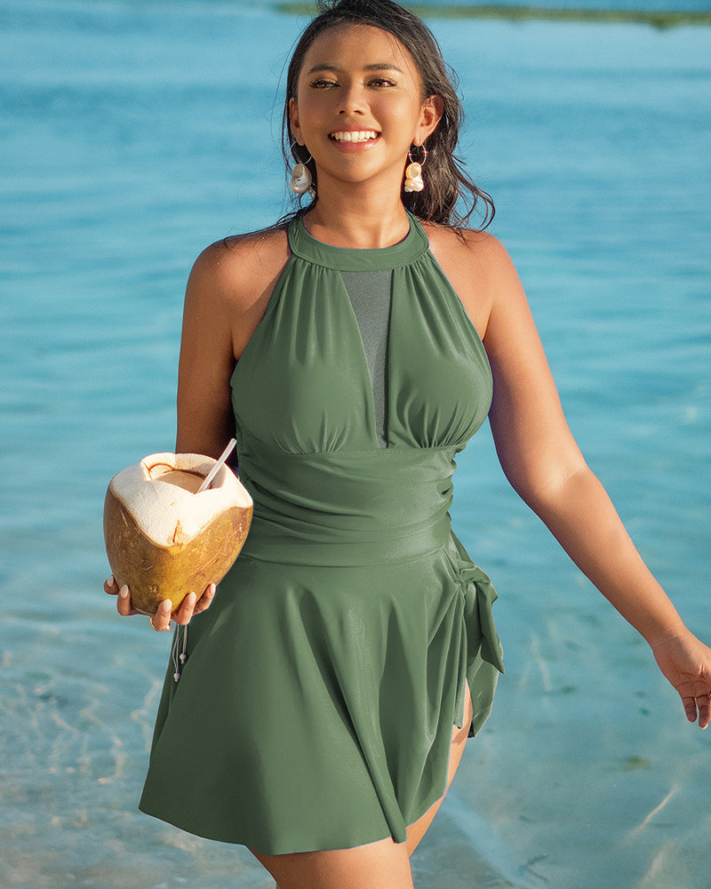 Plus Size Halter Neck Swim Dress