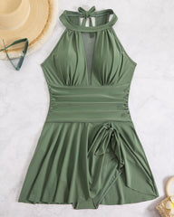 Plus Size Halter Neck Swim Dress