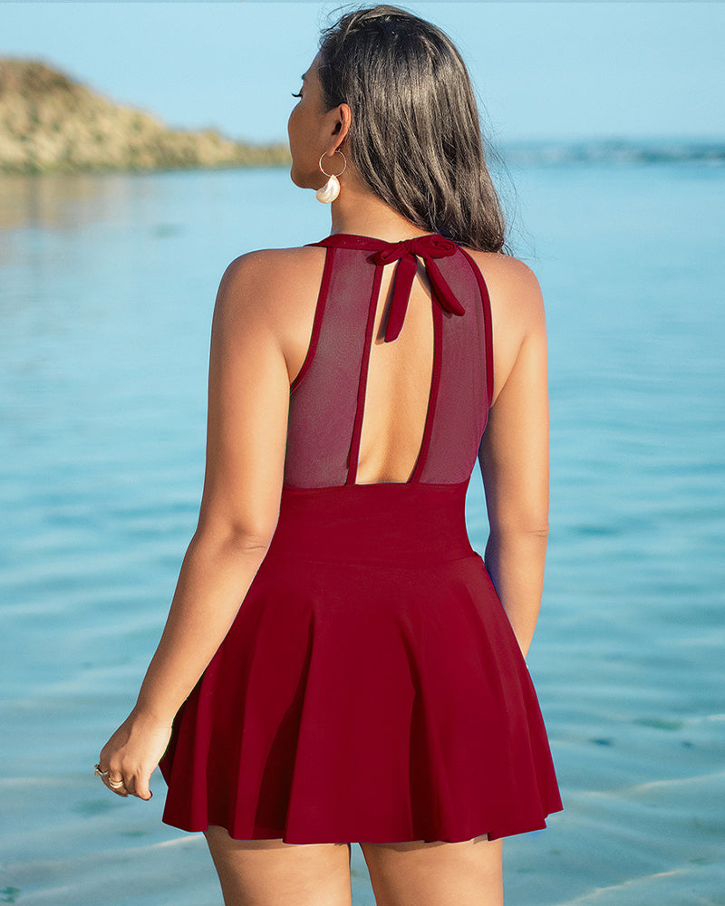 Plus Size Halter Neck Swim Dress