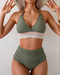 Color Block Drawstring Bikini Set