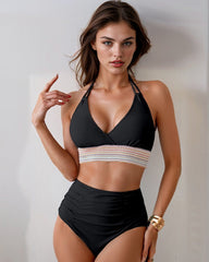 Color Block Drawstring Bikini Set