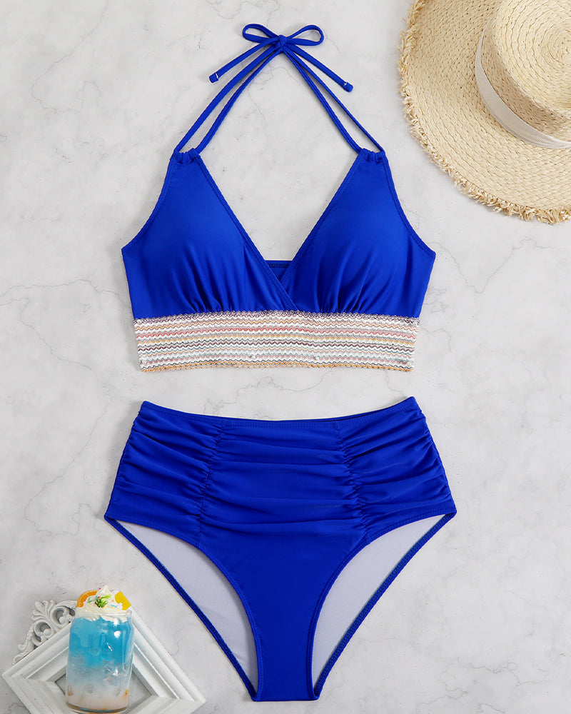 Color Block Drawstring Bikini Set