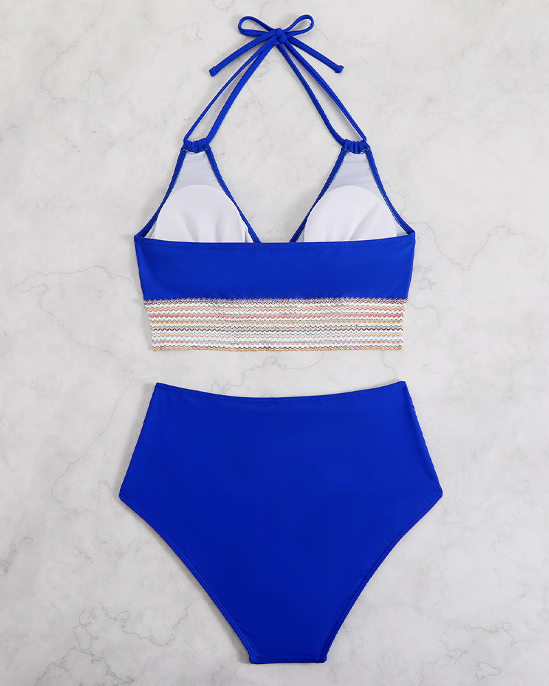 Color Block Drawstring Bikini Set