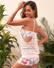 Hollow-out Mesh FPrint Tankini Set