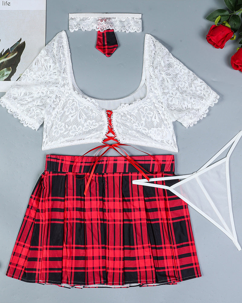 Plaid Scholastic Skirt Maid Lingerie Set