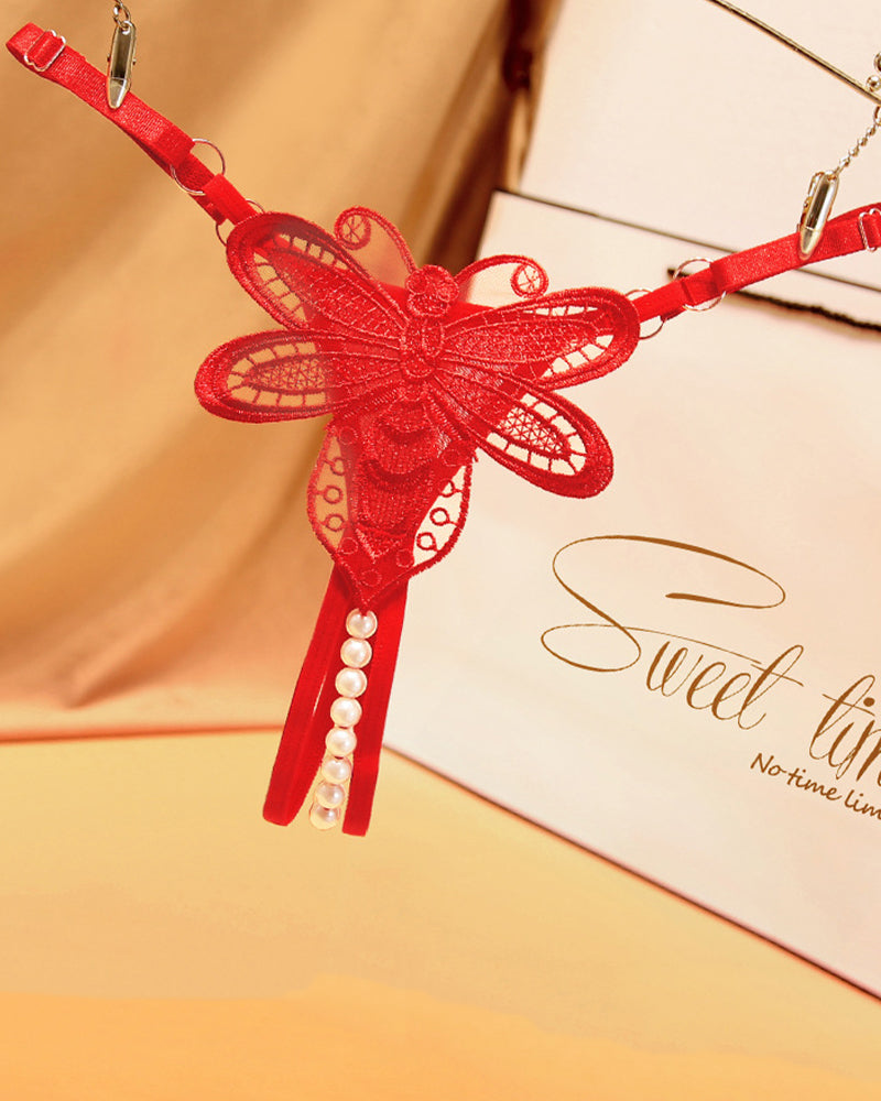 Pearl Crotchless Thong Panties