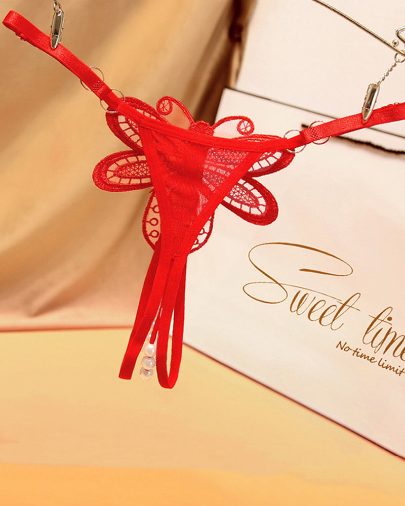 Pearl Crotchless Thong Panties