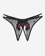 Mesh Embroidered Crotchless Thong