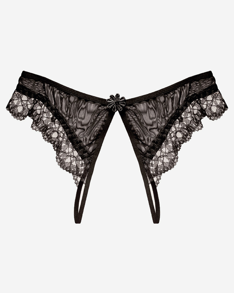 Crotchless Lace Low Waist Thong