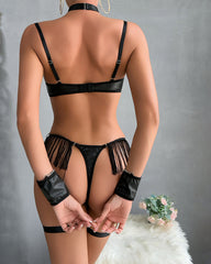 Chain And Leather Fringe Bodysuit