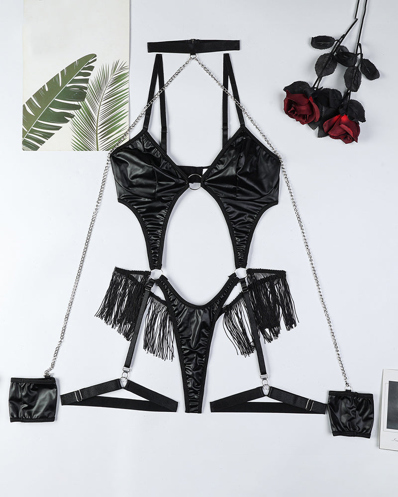 Chain And Leather Fringe Bodysuit